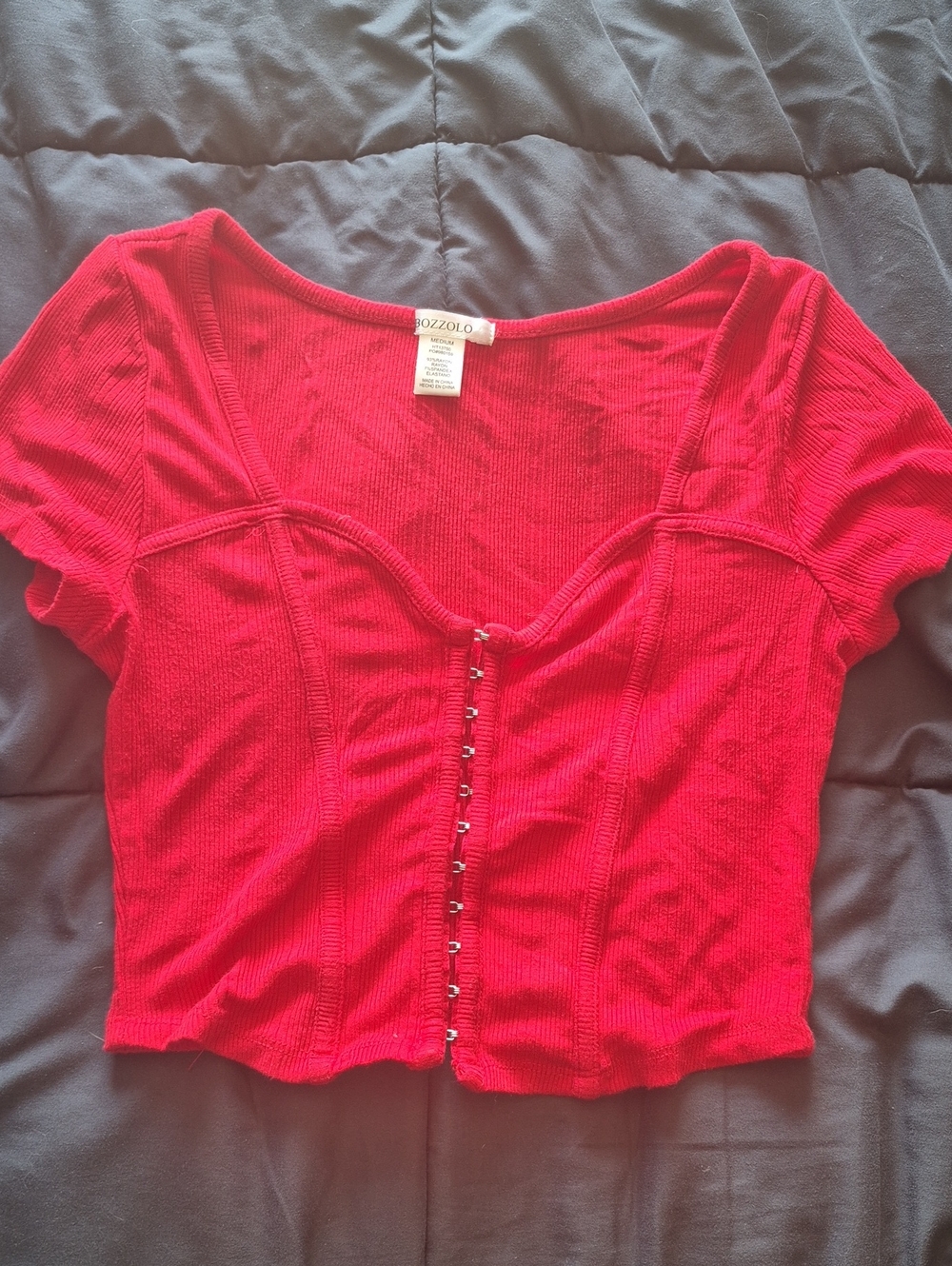 Bozzolo Red Hook-and-Eye Ribbed Crop Top